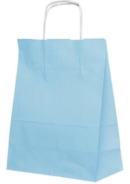 Büküm Saplı Kraft Kağıt Karton Hediyelik Çanta Poşet Torba - Mavi - 25X31 Cm. - 5 Adetlik 1 Paket