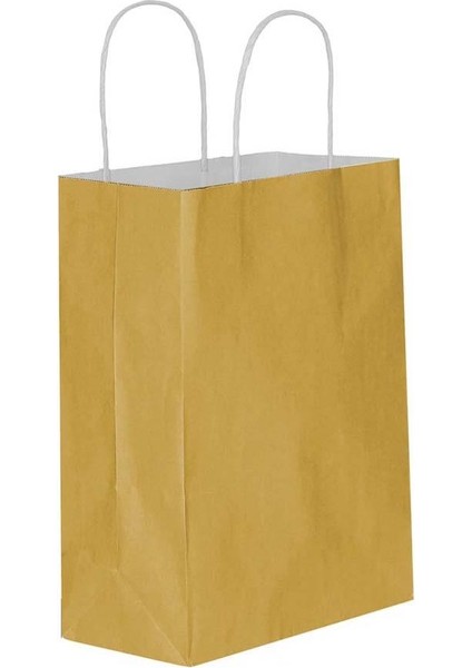 Büküm Saplı Kraft Kağıt Çanta Karton Hediyelik Poşet Torba - Altın Sarı-18X24 Cm. - 5 Adetlik Paket