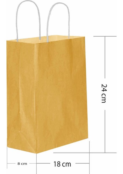Büküm Saplı Kraft Kağıt Çanta Karton Hediyelik Poşet Torba - Altın Sarı-18X24 Cm. - 5 Adetlik Paket