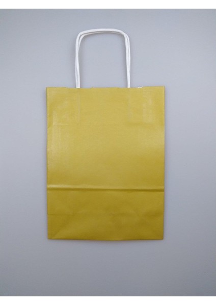 Büküm Saplı Kraft Kağıt Çanta Karton Hediyelik Poşet Torba - Altın Sarı-18X24 Cm. - 5 Adetlik Paket