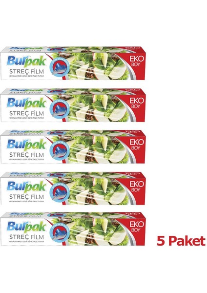 Eko Şeffaf Mutfak Rulo Streç Film Folyo - 45 Cm. x 166 Metre - 9.5 Mikron - Gıdaya Uygun - 5 Paket