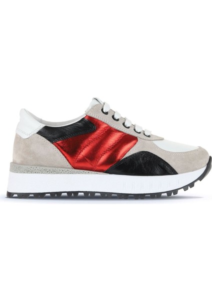 Bej Kırmızı Deri Kadın Spor Ayakkabı 01WA8501