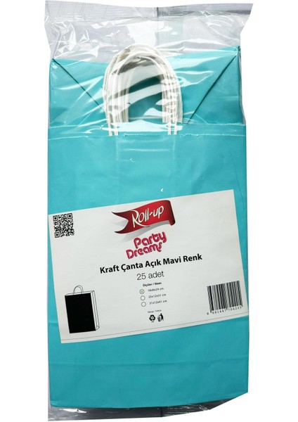 Büküm Saplı Kraft Kağıt Çanta Karton Hediyelik Poşet Torba - Açık Mavi -18X24 Cm. - 5 Adetlik Paket
