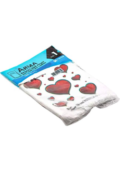 Baskılı Mini Blok Poşet Torba - No : 1 - 22X35 Cm. - Beyaz - 100 Adetlik 5 Paket