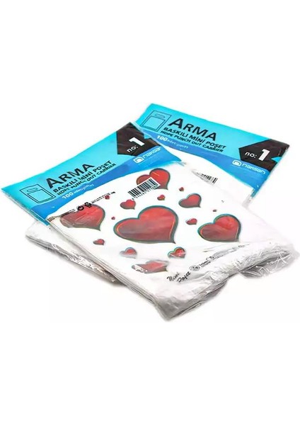 Baskılı Mini Blok Poşet Torba - No : 1 - 22X35 Cm. - Beyaz - 100 Adetlik 5 Paket
