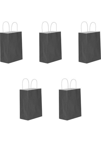 Büküm Saplı Kraft Kağıt Çanta Karton Hediyelik Poşet Torba - Siyah - 18X24 Cm. - 5 Adetlik Paket