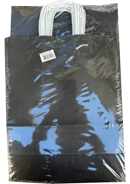 Büküm Saplı Kraft Kağıt Çanta Karton Hediyelik Poşet Torba - Siyah - 18X24 Cm. - 5 Adetlik Paket