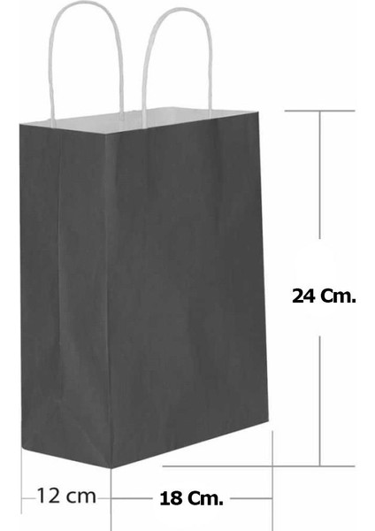 Büküm Saplı Kraft Kağıt Çanta Karton Hediyelik Poşet Torba - Siyah - 18X24 Cm. - 5 Adetlik Paket