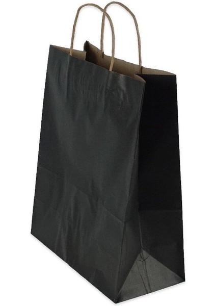 Büküm Saplı Kraft Kağıt Çanta Karton Hediyelik Poşet Torba - Siyah - 18X24 Cm. - 5 Adetlik Paket