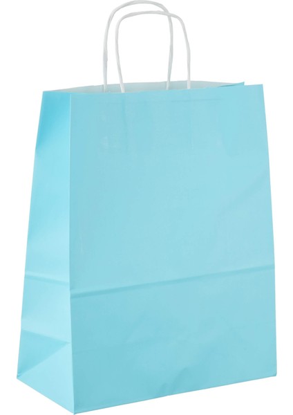 Büküm Saplı Kraft Kağıt Çanta Karton Hediyelik Poşet Torba - Açık Mavi -18X24 Cm. - 5 Adetlik Paket