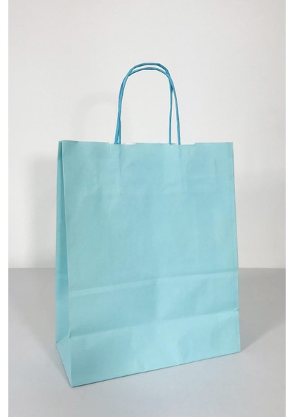 Büküm Saplı Kraft Kağıt Çanta Karton Hediyelik Poşet Torba - Açık Mavi -18X24 Cm. - 5 Adetlik Paket
