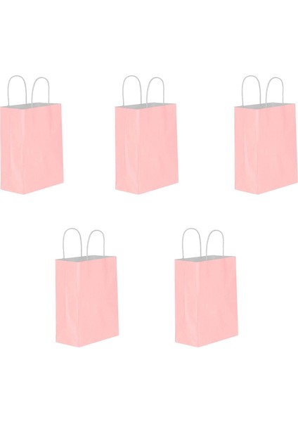 Büküm Saplı Kraft Kağıt Karton Hediyelik Çanta Poşet Torba - Pembe - 31X41 Cm. - 5 Adetlik 1 Paket