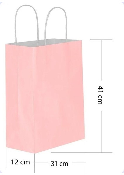 Büküm Saplı Kraft Kağıt Karton Hediyelik Çanta Poşet Torba - Pembe - 31X41 Cm. - 5 Adetlik 1 Paket
