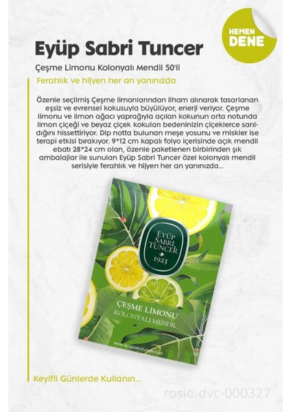 Kolonyalı Mendil 3 Paket 50'li Çeşme Limonu ve Pamuk Rosıe modelleri