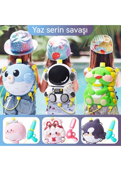 Sırt Çantası Su Tabancası Çocuk Karikatür Yaz Yeni Manuel Su Tabancası Yaz Plaj Sahil Su Sıçramasına Festivali Su Tabancası Oyuncak 1800ML (Yurt Dışından)