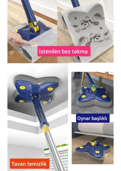 Yedek Bezli Dörtgen Kendinden Sıkmalı Deterjan Hazneli Mop Paspas Temizlik Seti Yer Duvar Silme Mop