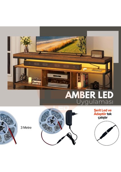 3 Metre Amber Şerit LED Jaklı 3 Dirençli İç Mekan Tak Çalıştır Adaptör Dahil 12V IP20 Yeni Nesil Yüksek Lümen, Tezgah, Dolap, Mutfak, Ayna Aydınlatma İçin