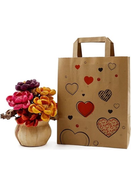 22X10X32 - 25 Adet Düz Saplı Kraft Kalpli Çanta fiyatları