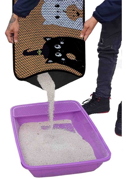 Xxl Büyük Boy Elekli Tuvalet Önü Desenli Kedi Kumu Paspası 60X120 cm