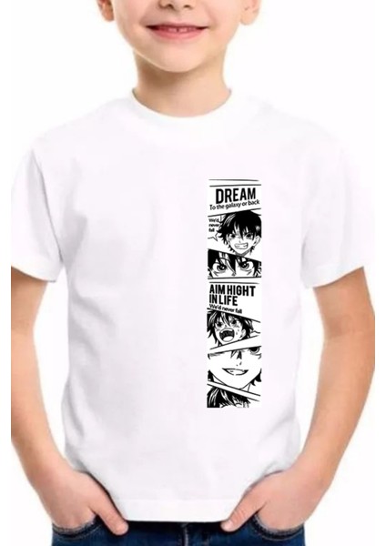 Erkek Çocuk Tişört %100 Pamuk Anime Baskılı Siyah Beyaz Pembe Çocuk T-Shirt