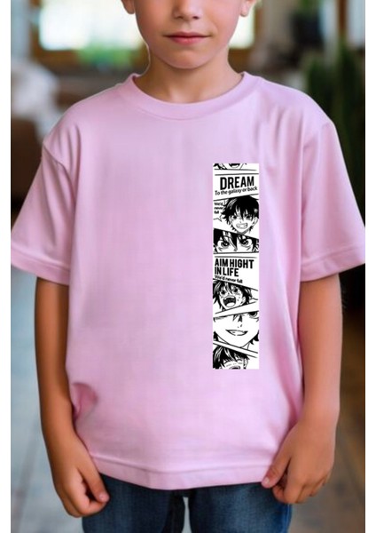 Erkek Çocuk Tişört %100 Pamuk Anime Baskılı Siyah Beyaz Pembe Çocuk T-Shirt