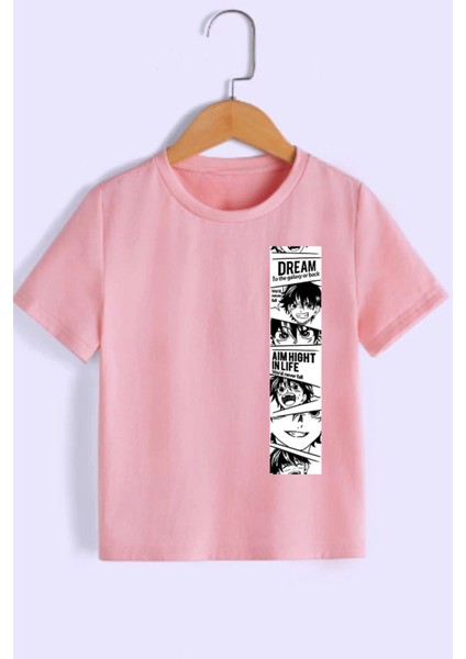 Erkek Çocuk Tişört %100 Pamuk Anime Baskılı Siyah Beyaz Pembe Çocuk T-Shirt