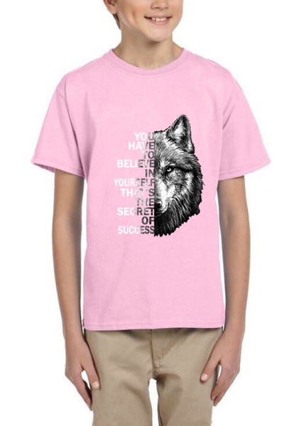 Erkek Çocuk Tişört %100 Pamuk Kurt Baskılı Beyaz Siyah Pembe Çocuk T-Shirt