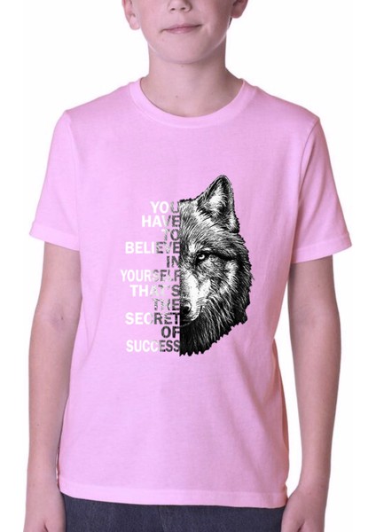 Erkek Çocuk Tişört %100 Pamuk Kurt Baskılı Beyaz Siyah Pembe Çocuk T-Shirt