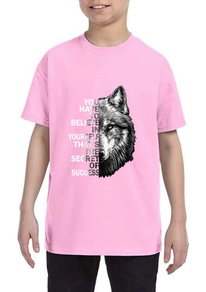 Erkek Çocuk Tişört %100 Pamuk Kurt Baskılı Beyaz Siyah Pembe Çocuk T-Shirt