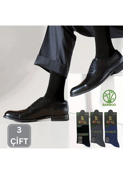 Kral Socks Premium Busines Klasik Uzun Boy Mevsimlik Dikişsiz Erkek Bambu Soket Çorap (3 Çift)