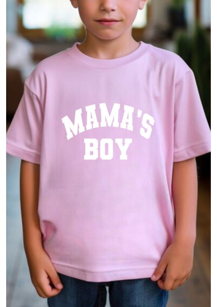 Erkek Çocuk Tişört %100 Pamuk Mama's Boy Beyaz Siyah Pembe Çocuk T-Shirt