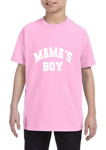 Erkek Çocuk Tişört %100 Pamuk Mama's Boy Beyaz Siyah Pembe Çocuk T-Shirt