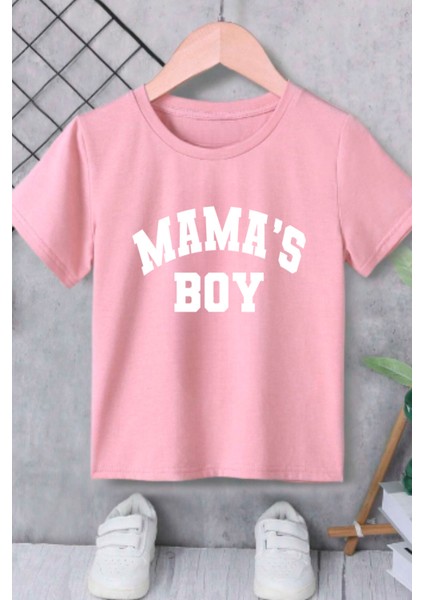 Erkek Çocuk Tişört %100 Pamuk Mama's Boy Beyaz Siyah Pembe Çocuk T-Shirt