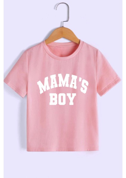 Erkek Çocuk Tişört %100 Pamuk Mama's Boy Beyaz Siyah Pembe Çocuk T-Shirt