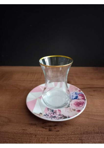 Lüks 6 Lı Çay Takımı Gül Desenli