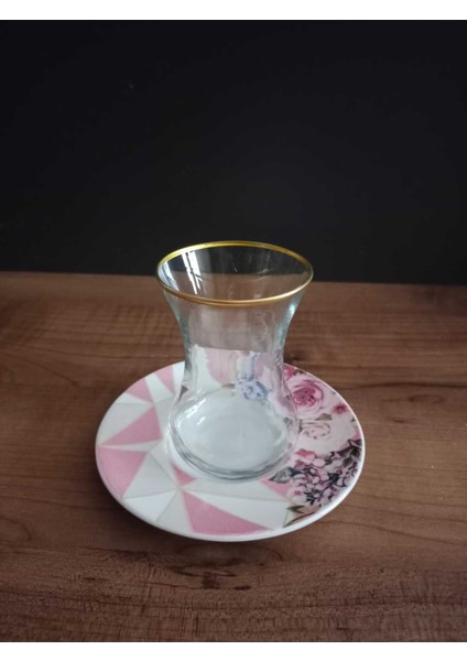 Lüks 6 Lı Çay Takımı Gül Desenli