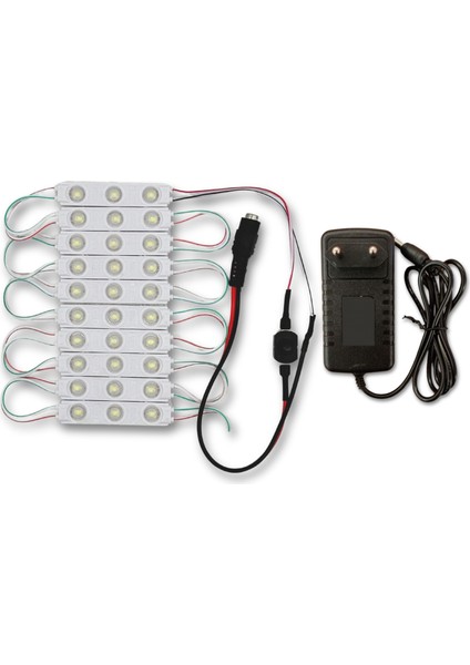 Mercekli Modül LED 10 Adet Günışığı Tak Çalıştır Hazır Set Ürün Adaptör ve Aç-Kapa Anahtar Dahil, Mutfak, Ayna, Tezgah, Akvaryum, Vitrin Aydınlatma, Suya Dayanıklı