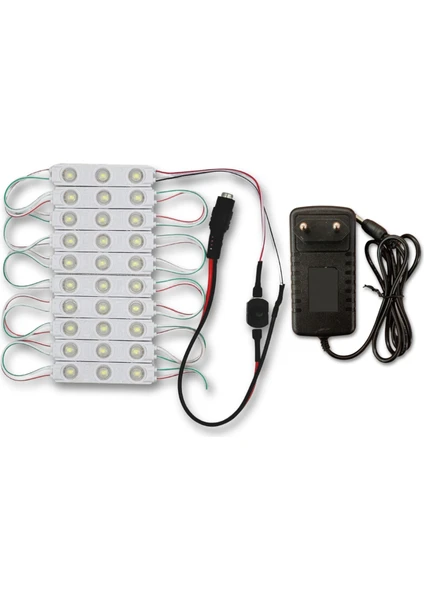 Amber LED Mercekli Modül LED 10 Adet Beyaz Tak Çalıştır Hazır Set Ürün Adaptör ve Aç-Kapa Anahtar Dahil, Mutfak, Ayna, Tezgah, Akvaryum, Vitrin Aydınlatma, Suya Dayanıklı