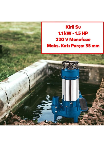 Kirli Su Pompası 1.1 Kw Alüminyum Gövdeli Dalgıç Tip Rainpump 1.5 Hp Monofaze Atık Su Logar Lağım