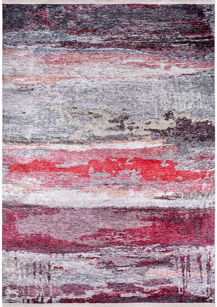 Gri Salon&yolluk Dijital Baskılı Makinede Yıkanabilir Kaymaz Taban Saçaklı Halı HA242