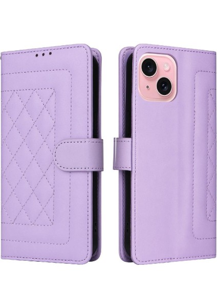 Iphone 15 Için Flip Case Deri Kılıf Cüzdan Darbeye Basit Iş (Yurt Dışından)