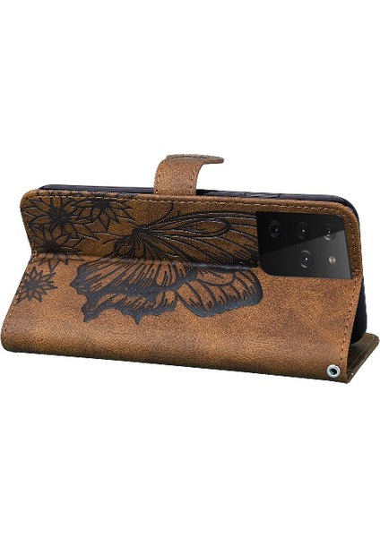 Samsung Galaxy S21 Ultra Kickstand Koruyucu Deri Cüzdan Için Kılıf (Yurt Dışından)
