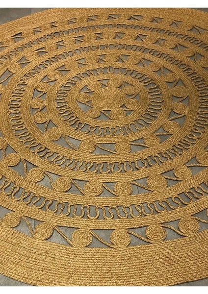 Salyangoz Doğal Hasır Halı Koyu Bambu Yuvarlak Örme Model Kilim