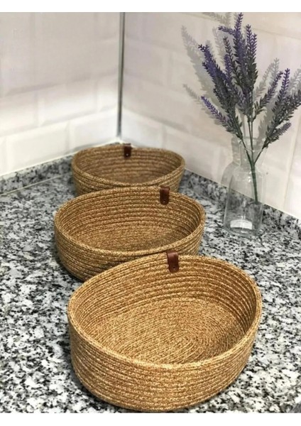 ERSU AHAT HOME DESİGN Jüt Hasır 3lü Sepet Takımı ,el Dokuma, Çok Amaçlı Sepet, Banyo ve Mutfak Organizeri Oval Sepet fiyatları