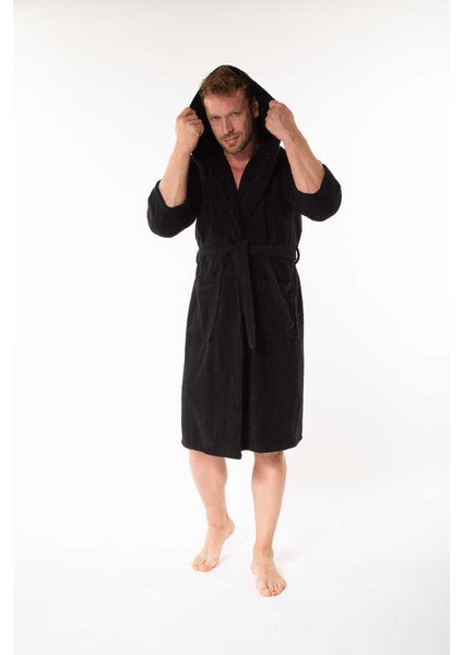 Colours Box Soft Kapüşonlu Erkek Bornoz Black Beauty