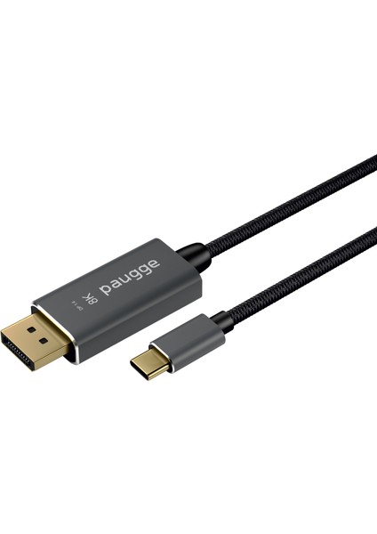 USB C to Displayport Kablo - DP 1.4, Thunderbolt 4, Thunderbolt 3, HDR, 8K 60Hz, 4K 144Hz, 4K 120Hz, 4K 60Hz, 2K 240Hz, Full HD 240Hz, Örgülü, 2 Metre (CDP14B-PRO)