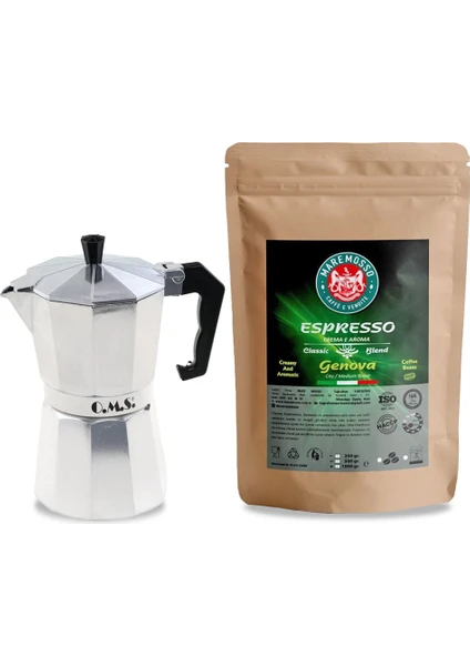 Mare Mosso Caffe ê Vendite Genova Espresso Kahve 250 Gr. & Moka Pot 6 Cup. (Metalik) 1. Set