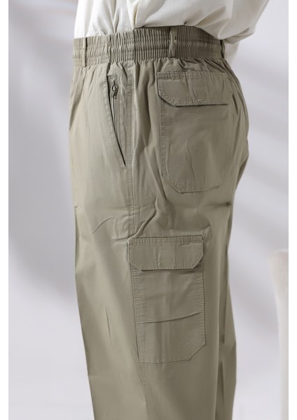 Erkek Açık Haki Yandan Cepli Rahat Kesim Beli Lastikli Kargo Şalvar Pantolon modelleri
