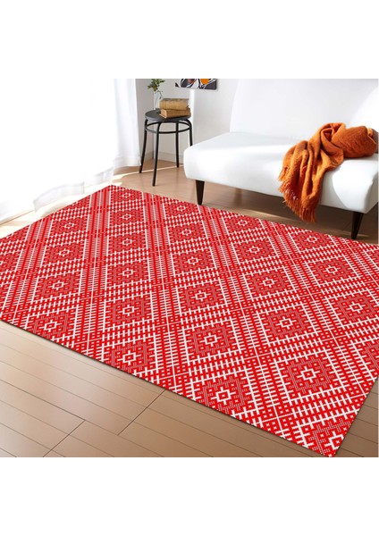 Etnik Desenli Modern Oturma Odası Halısı Kırmızı Dijital Baskı Kaymaz Taban Kilim Görünümlü Halı fiyatları