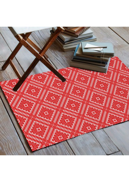Etnik Desenli Modern Oturma Odası Halısı Kırmızı Dijital Baskı Kaymaz Taban Kilim Görünümlü Halı modelleri